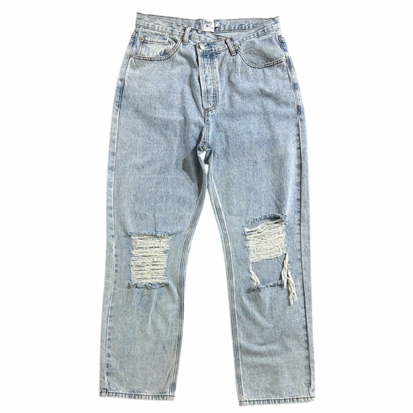 Prince Polly Women Sz 12 Light Blue Distressed Slanted Button Fly Ripped Jeans - Picture 3 of 14